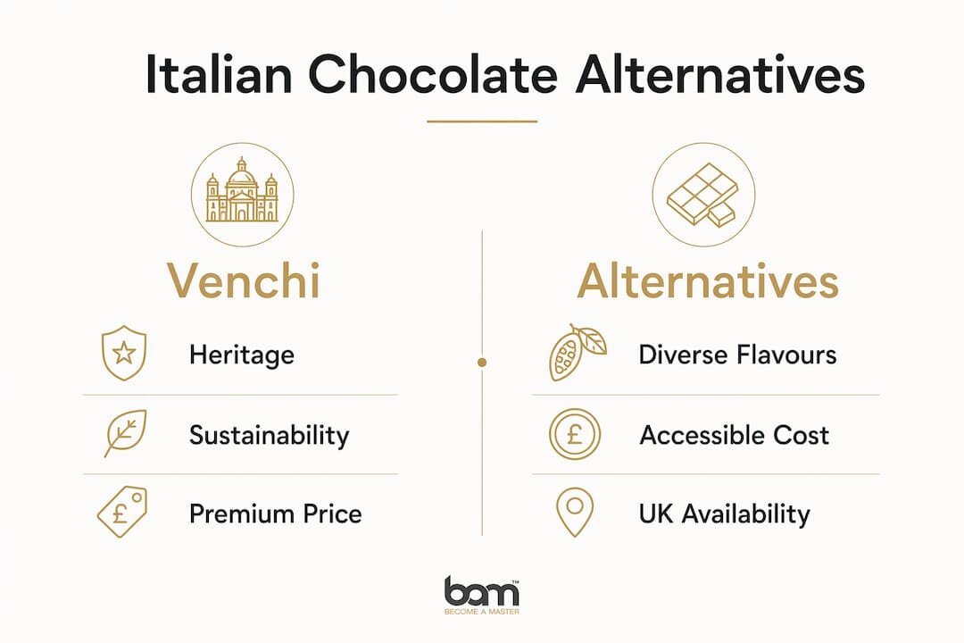 Vergelijkende infographic: Venchi versus Italiaanse chocoladealternatieven