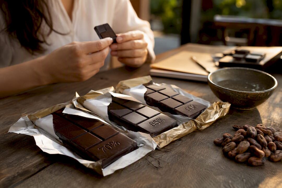 Chocoladerepen en cacaobonen van één herkomst