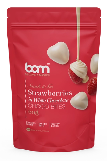 Aardbeien in witte chocolade, 60 g