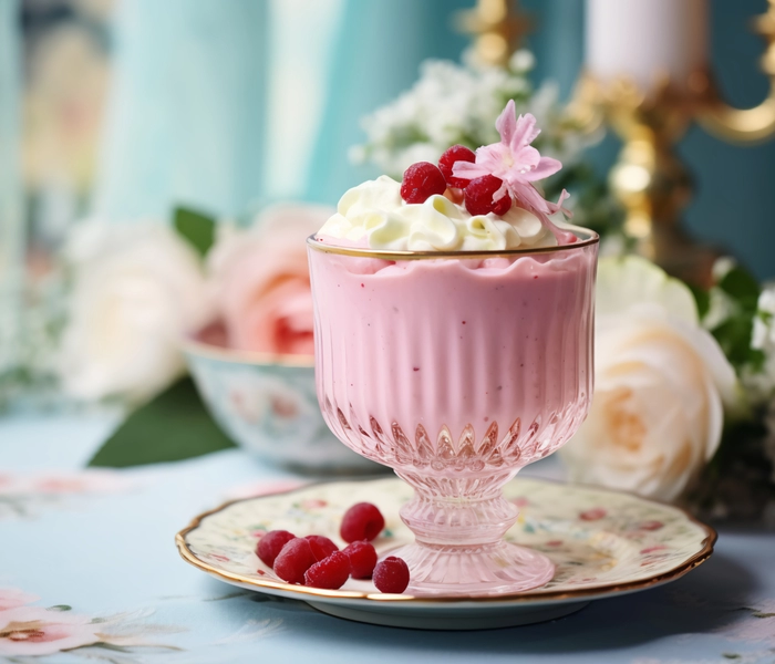dessert met ruby mousserende wijn zonder bakken