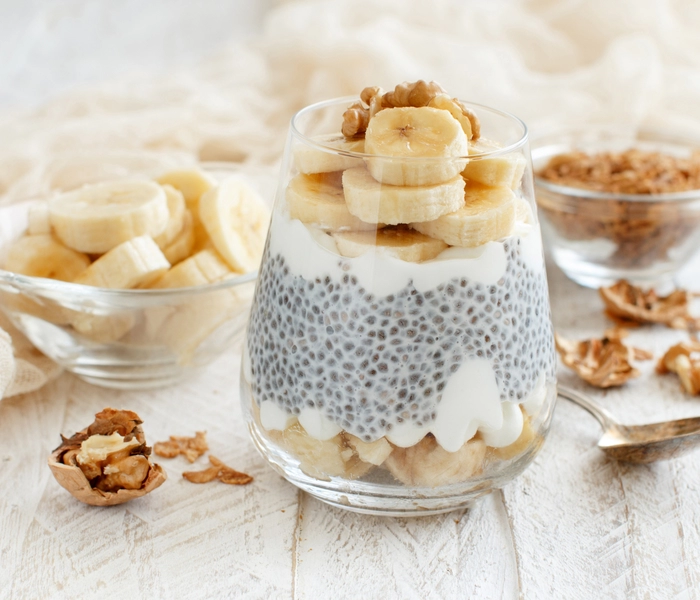 fit chia pudding met banaan
