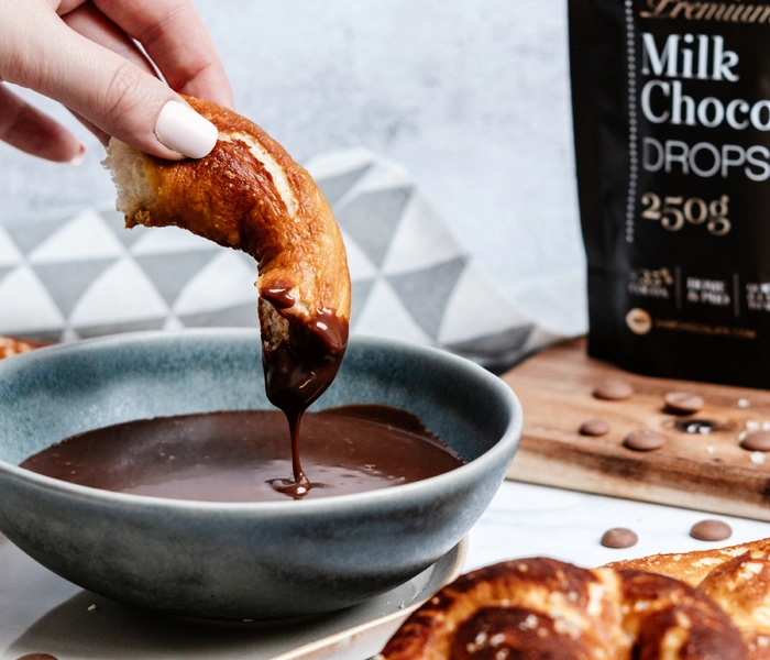 grote pretzels met melkchocolade