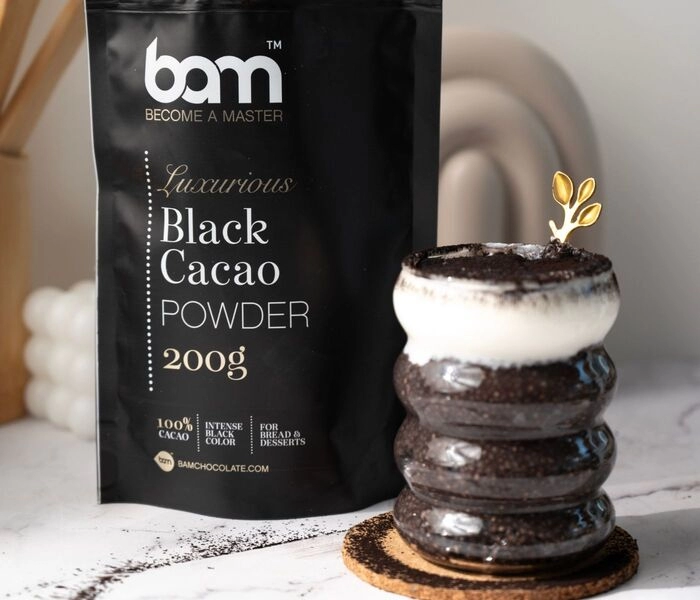 koffie chia pudding met bam zwarte cacao