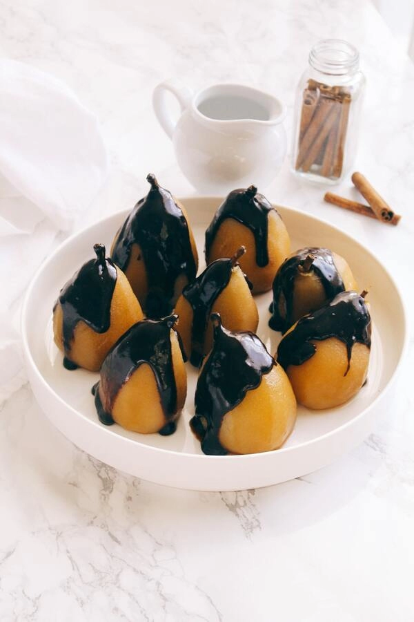 peren met chocoladetopping